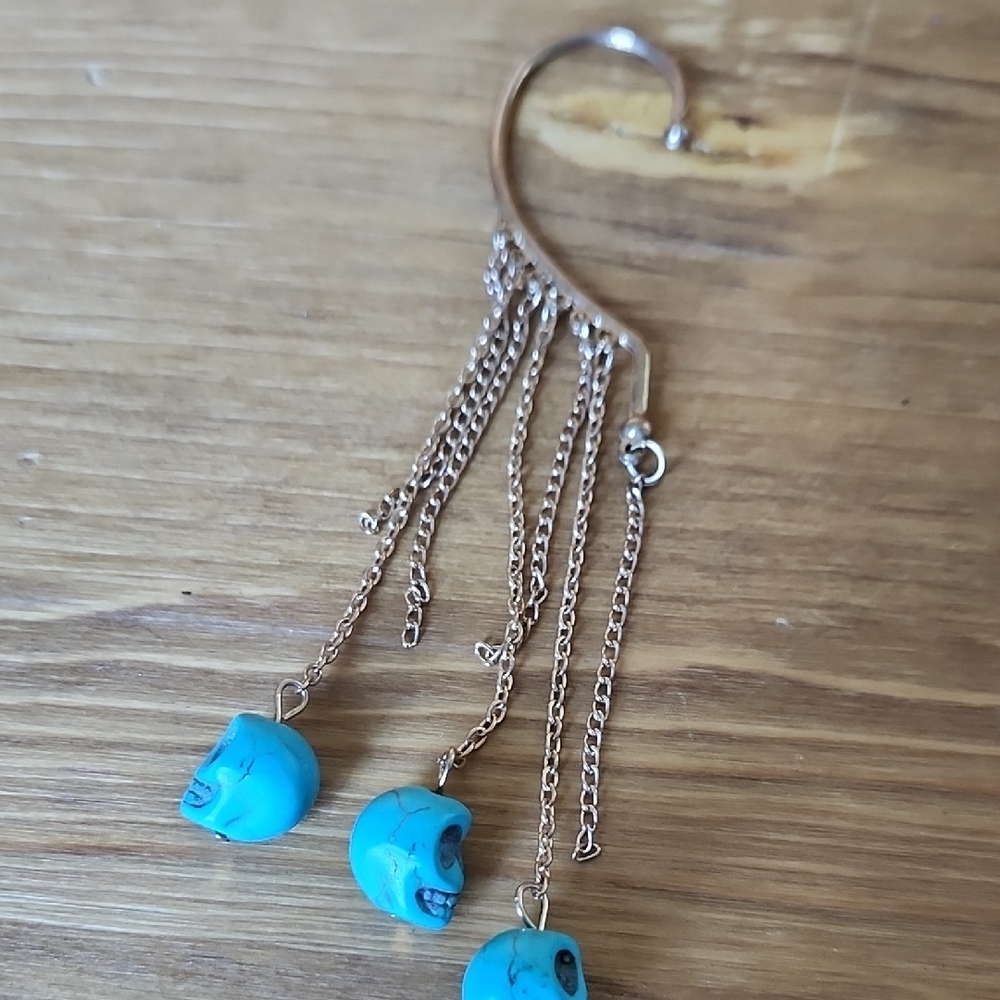 Turquoise Skull Dangle Earring - Picture 2 of 4